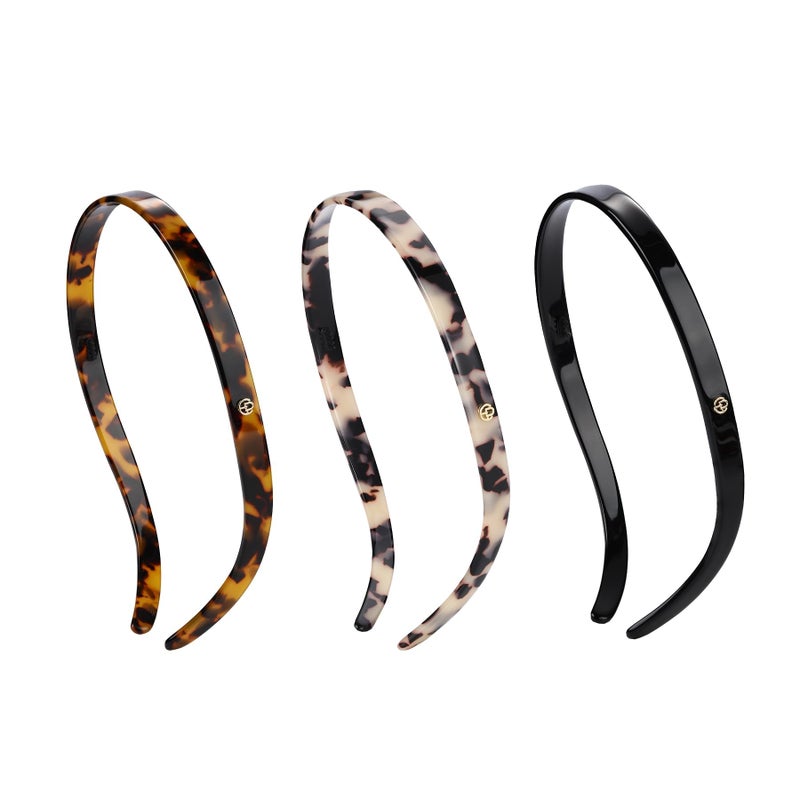 EVITA PERONI Hairband Designed for Eyewear 3PCS  Basic Color  Tortoise  Amber  Black Acetate Fashion Thin NonSlip Hair Accessories for Women Securing Hair